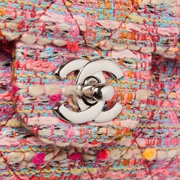 Chanel Pink Multicolor Quilted Tweed Classic Medium Double Flap Bag - Picture 10 of 12